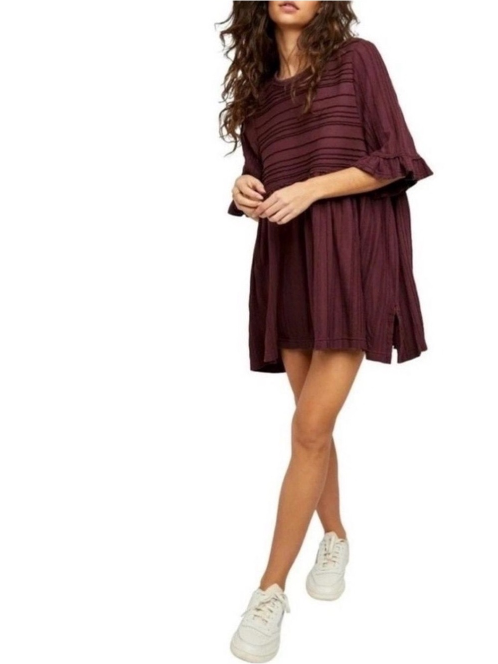 Free People Take a spin Black Honey Maroon Babydoll Tunic Top - Picture 2 of 7